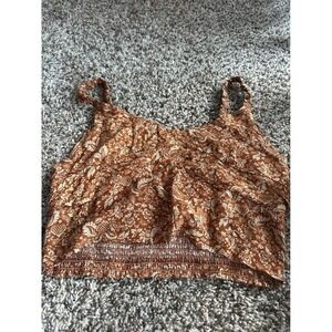 Paper Crane Rust Floral Smocked Crop Top Boho Cami Sweetheart Neck Large